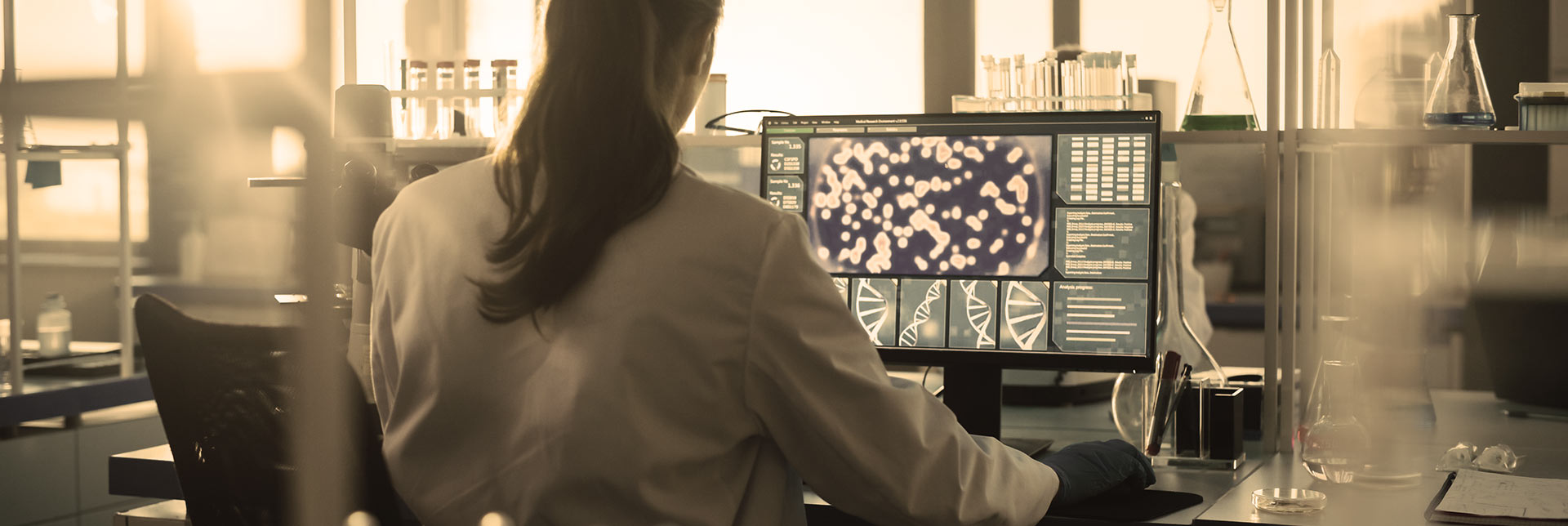 A doctor looking at a computer screen.